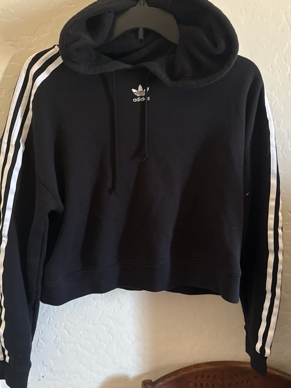 adidas Black Hoodie with White Three-Stripe Sleeves
